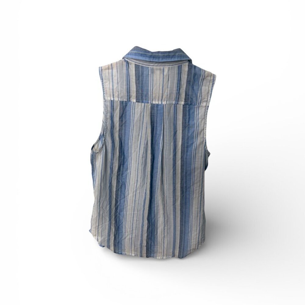 Kensie Sleeveless Button-Down Shirt Blue White Stripe Women's Medium - Picture 3 of 4